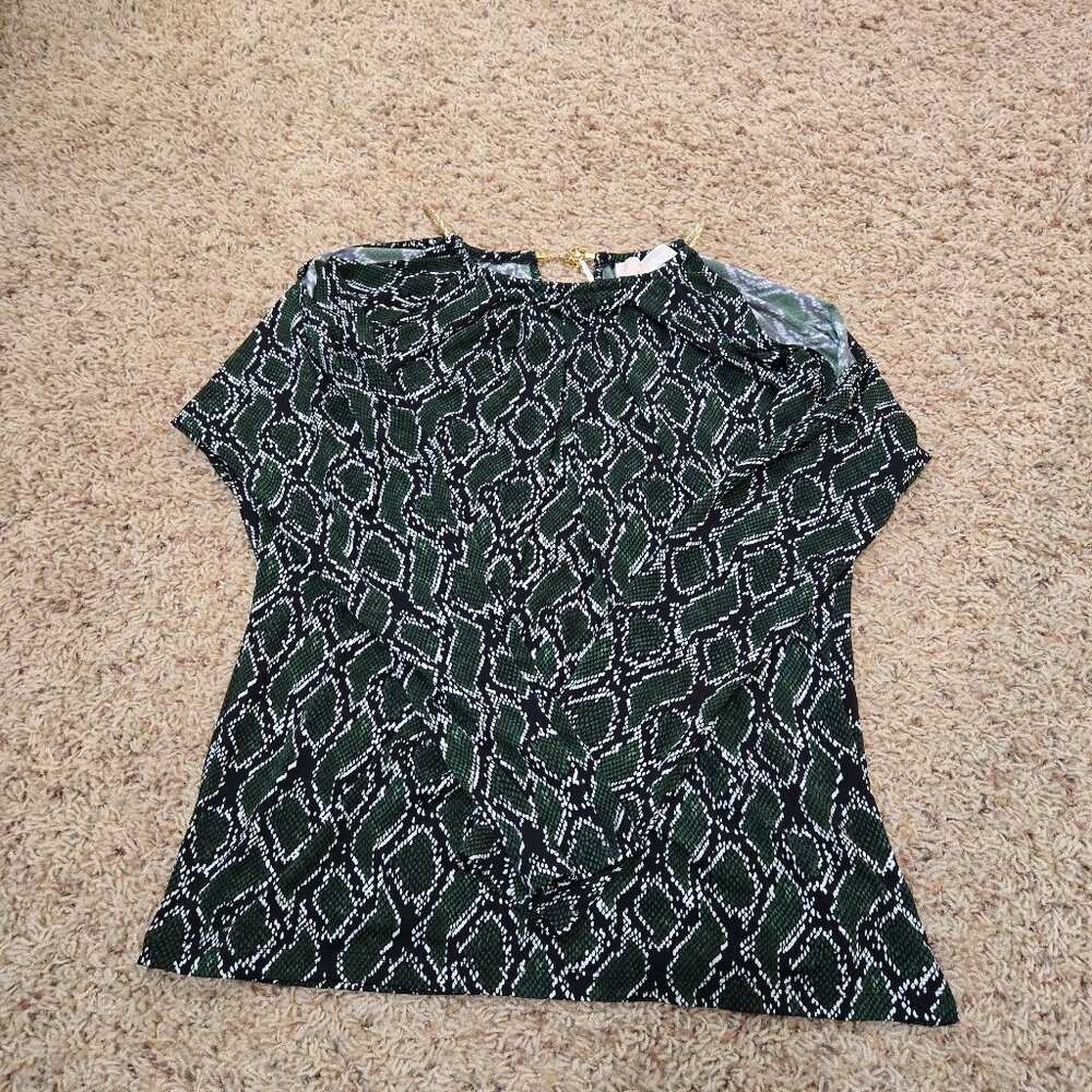 Michael Kors Green Snake Skin Pattern Long Sleeve Blouse Womens Medium